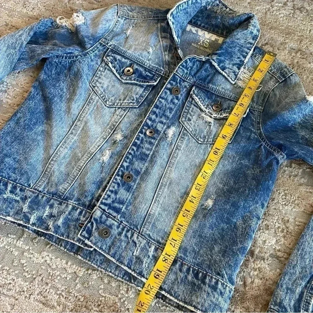 RWH Rewash Distressed Acid Washed Denim Jean Jacket: XS - Picture 10 of 10